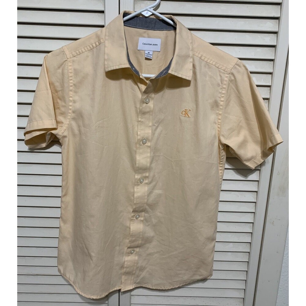 Calvin Klein Jeans Boys Salmon Short Sleeve Dress Shirt Size M 10/12 Button Down